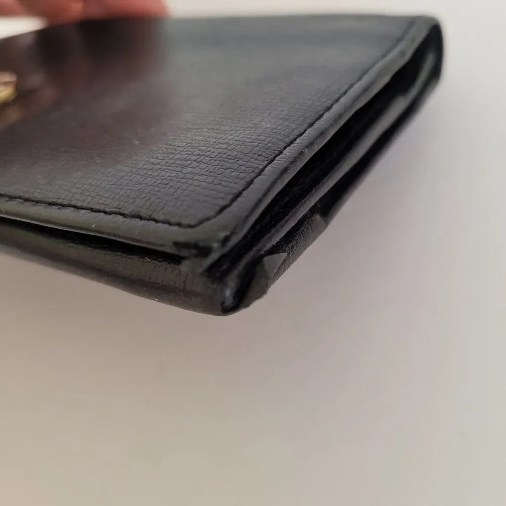 Perry Ellis Bifold Leather Black Wallet Long Slim Envelope Logo Card Check Holde